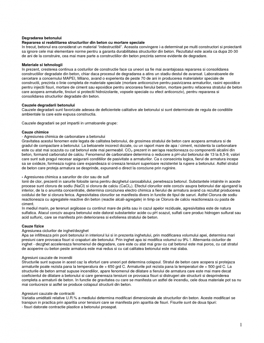 Pagina 1-Mortare speciale pentru reparatii
 MAPEI Lucrari, proiecte Romana Degradarea betonului Repararea si ...