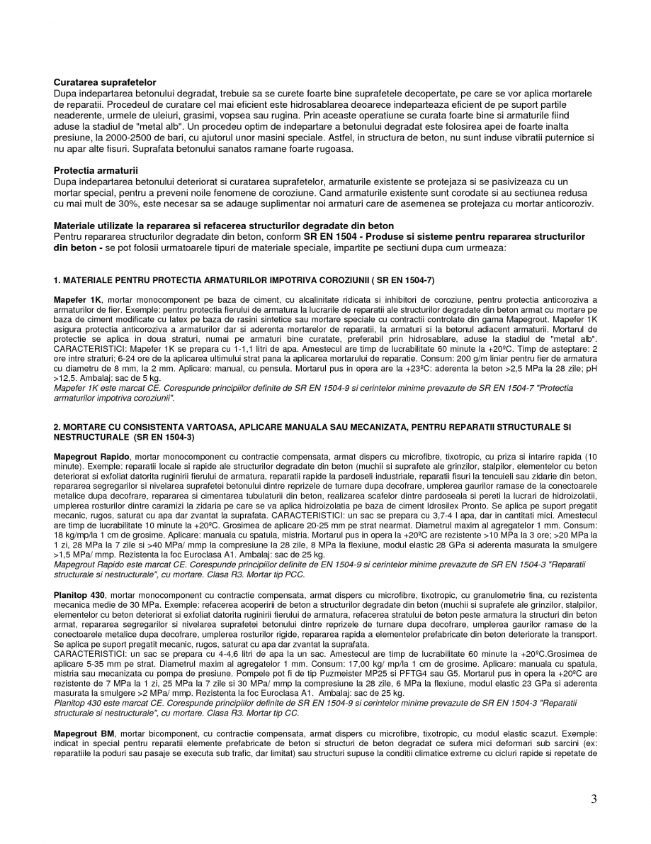 Pagina 3-Mortare speciale pentru reparatii
 MAPEI Lucrari, proiecte Romana ul de calciu. Fenomenul de...