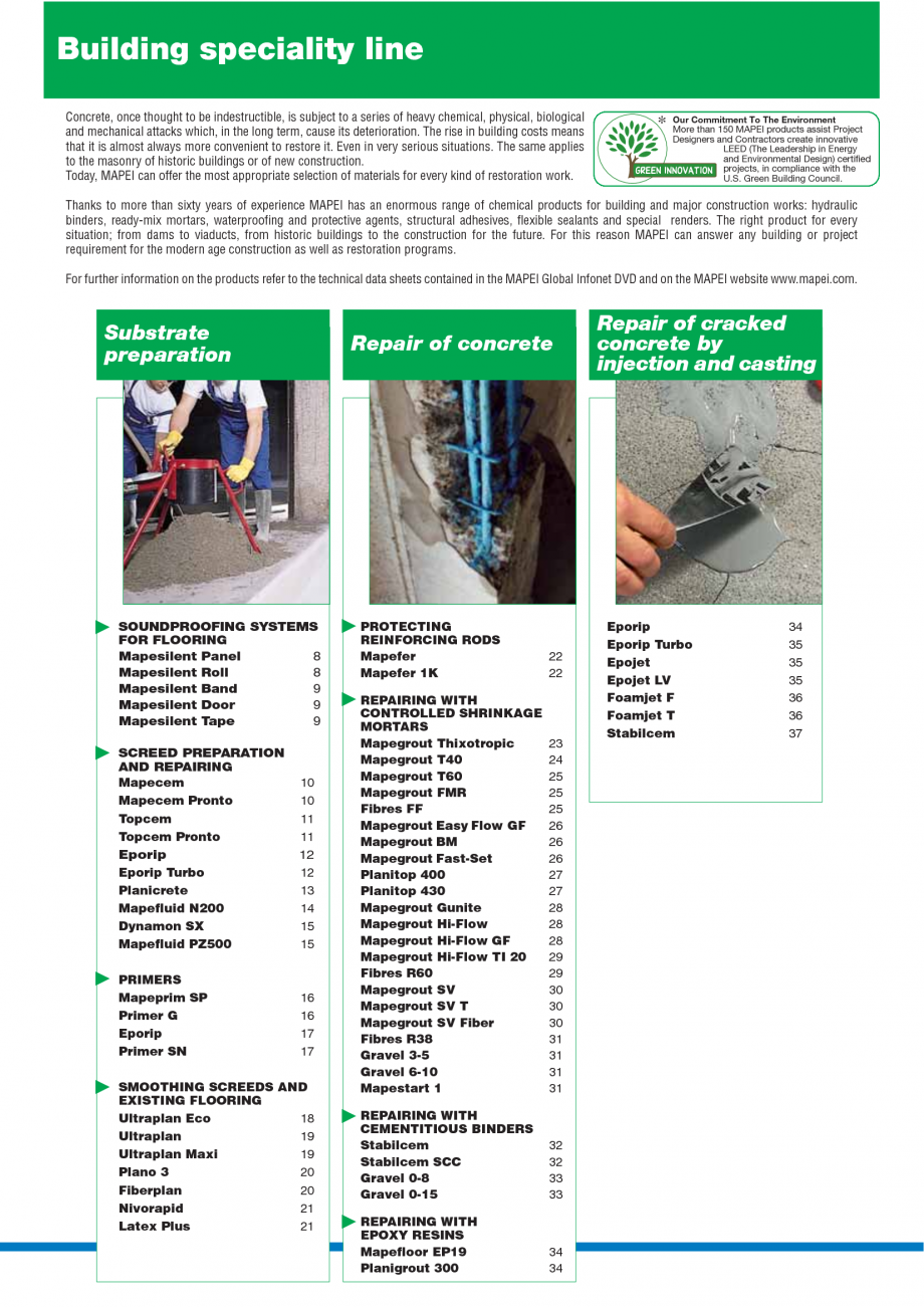 Pagina 2 - Catalog mortare, materiale speciale MAPEI Mapegrout Easy Flow GF, Mapegrout SV, Mapegrout...