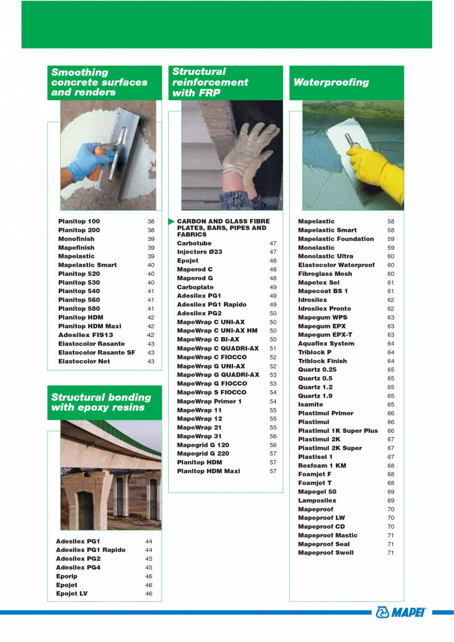 Pagina 3-Catalog mortare, materiale speciale MAPEI Mapegrout Easy Flow GF, Mapegrout SV, Mapegrout SV Fiber, ...