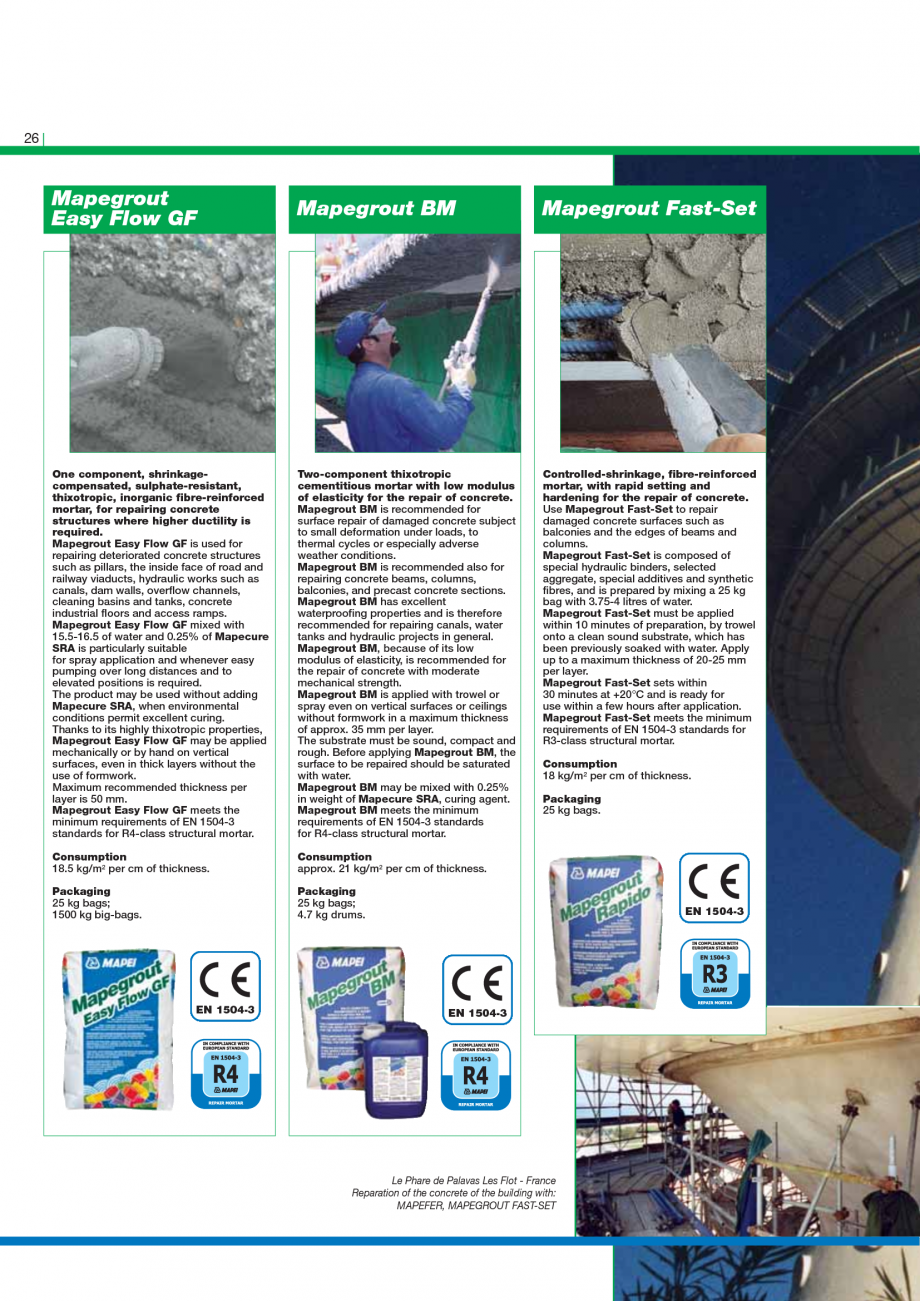 Pagina 28-Catalog mortare, materiale speciale MAPEI Mapegrout Easy Flow GF, Mapegrout SV, Mapegrout SV Fiber, ...