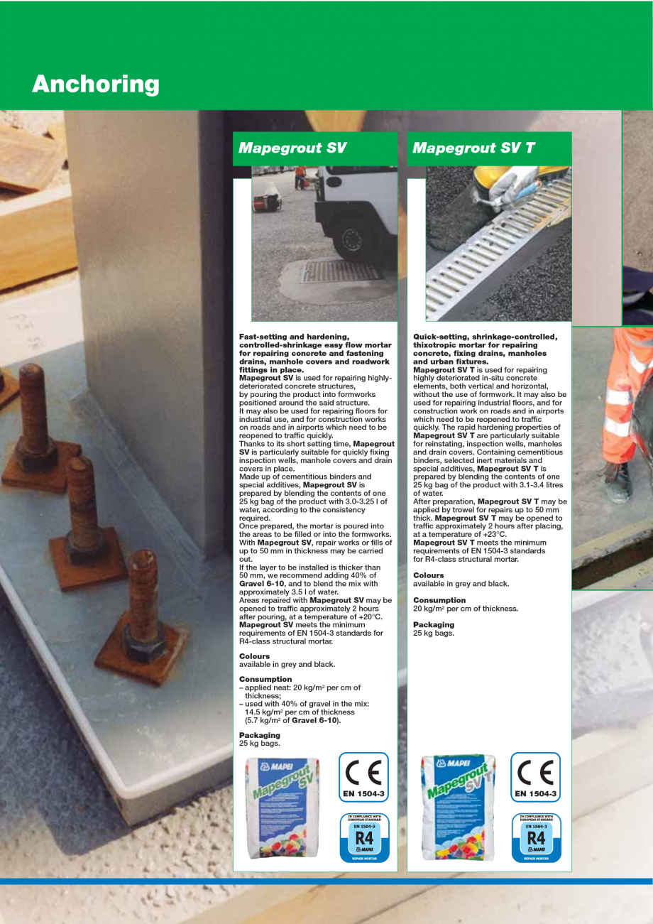 Pagina 106-Catalog mortare, materiale speciale MAPEI Mapegrout Easy Flow GF, Mapegrout SV, Mapegrout SV Fiber, ...