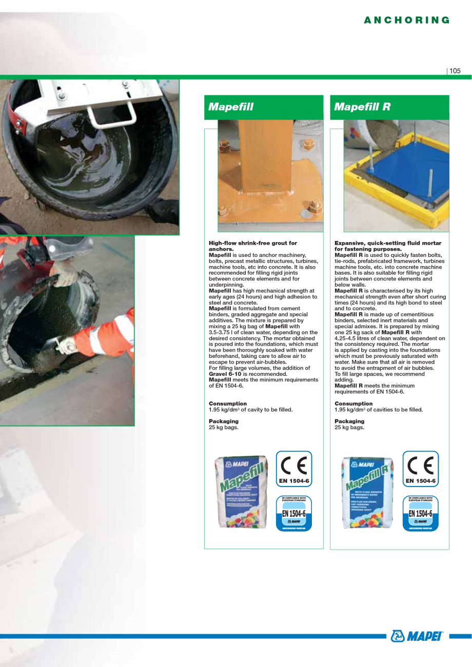 Pagina 107-Catalog mortare, materiale speciale MAPEI Mapegrout Easy Flow GF, Mapegrout SV, Mapegrout SV Fiber, ...
