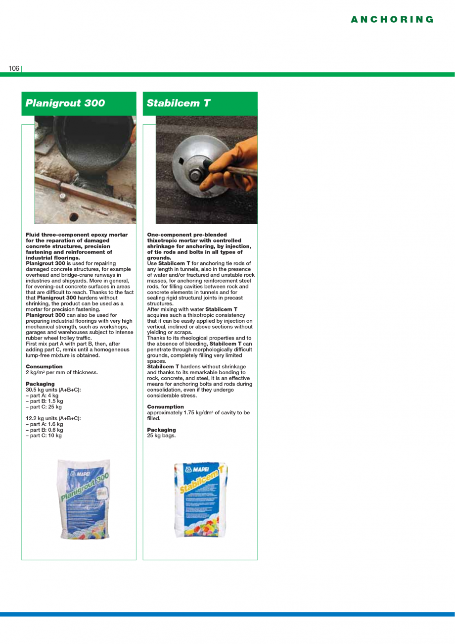 Pagina 108-Catalog mortare, materiale speciale MAPEI Mapegrout Easy Flow GF, Mapegrout SV, Mapegrout SV Fiber, ...