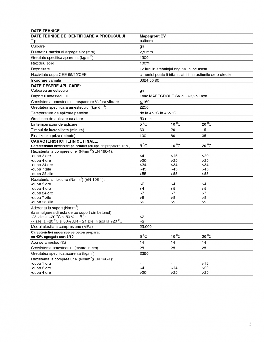 Pagina 3-Mortar monocomponent, cu contractie controlata MAPEI Mapegrout SV Fisa tehnica Romana razilor din...