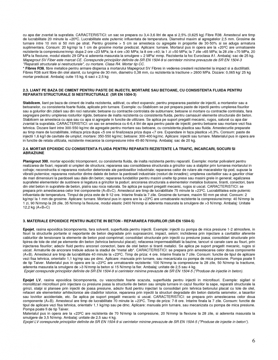 Pagina 6-Mortare speciale pentru reparatii MAPEI Mapegrout SV Fiber, Mapegrout T60, Mapegrout Easy Flow GF,...