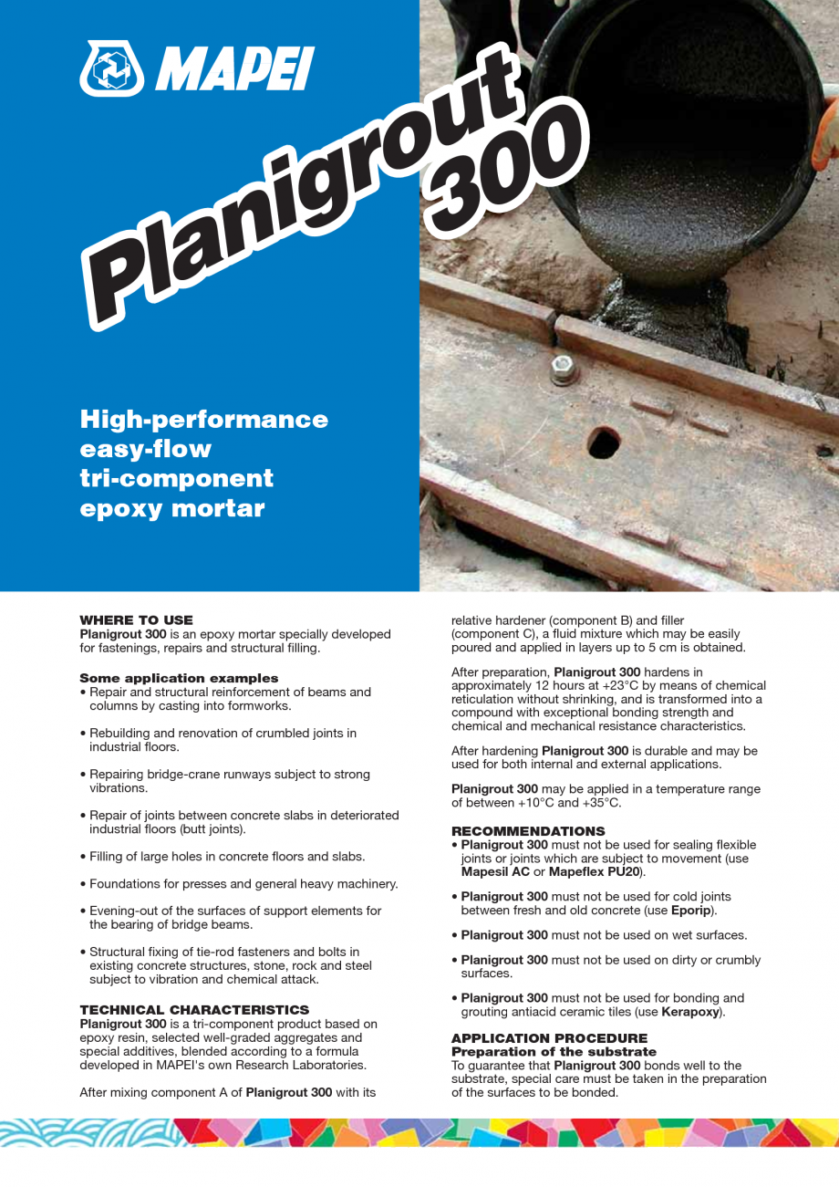Pagina 1-Mortar epoxidic tricomponent, cu consistenta fluida MAPEI Planigrout 300 Fisa tehnica Engleza t u 0 ...
