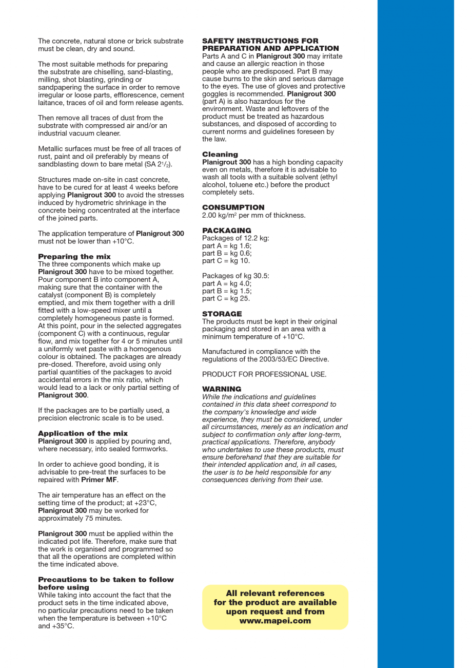 Pagina 3-Mortar epoxidic tricomponent, cu consistenta fluida MAPEI Planigrout 300 Fisa tehnica Engleza  •...