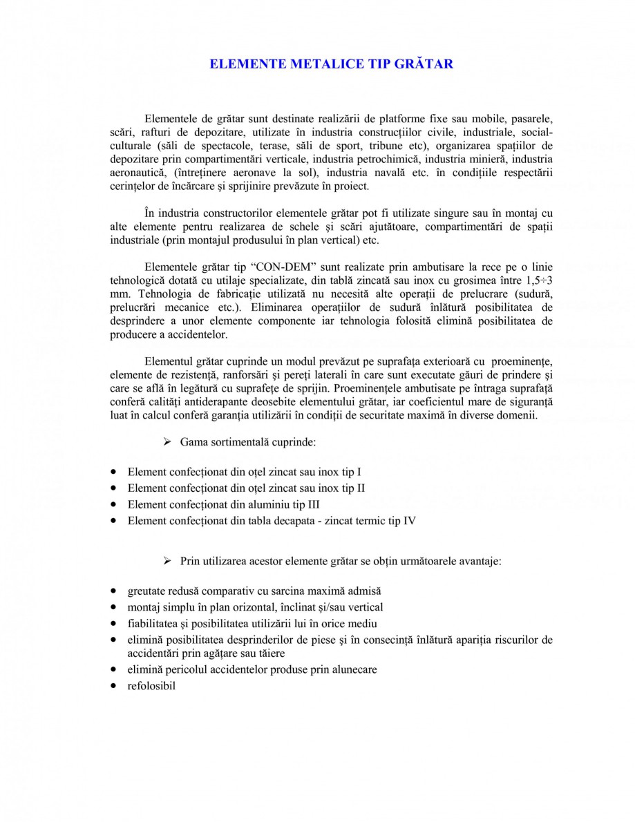 Pagina 1-Elemente metalice tip gratar GRIRO TIP 1 Catalog, brosura Romana ELEMENTE METALICE TIP GRĂTAR
...