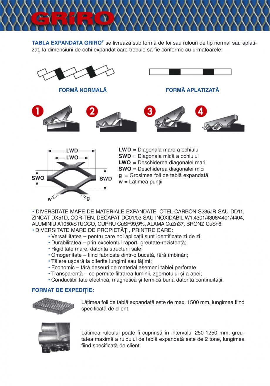 Pagina 2-Catalog de prezentare GRIRO Tabla expandata Catalog, brosura Romana  Tăiere ușoară la diferite...