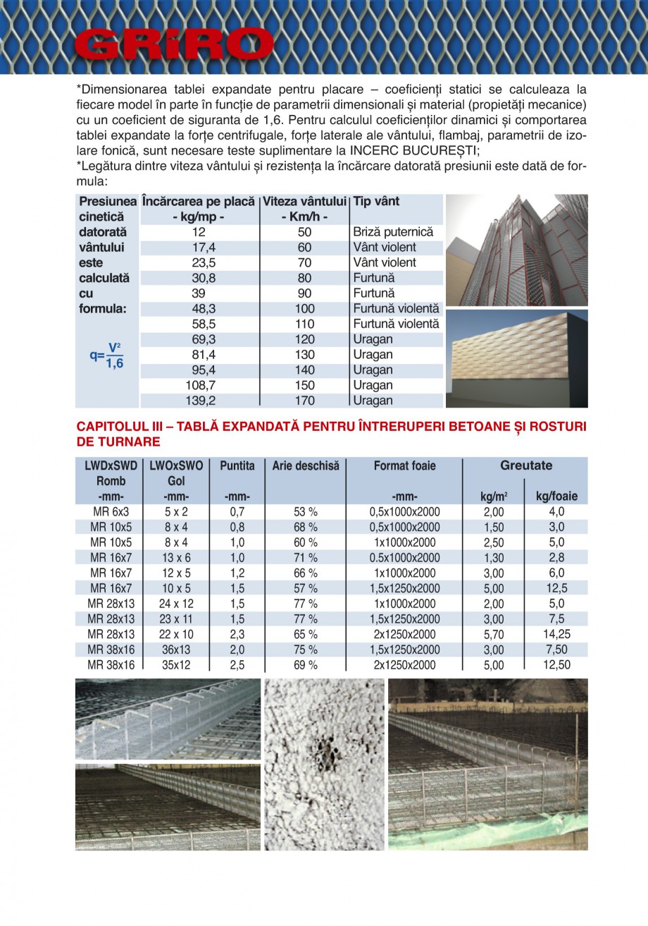 Pagina 12-Catalog de prezentare GRIRO Tabla expandata Catalog, brosura Romana 1050 Oţel DC01 Aluminiu A1050...