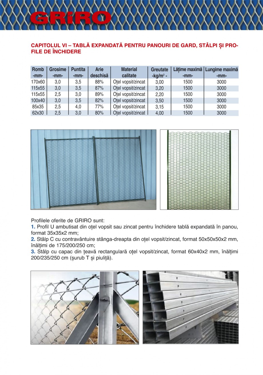 Pagina 16-Catalog de prezentare GRIRO Tabla expandata Catalog, brosura Romana , produsele trebuie să fie...