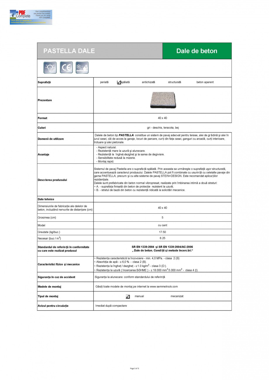 Pagina 1-Dale din beton SEMMELROCK STEIN+DESIGN PASTELLA Fisa tehnica Romana PASTELLA DALE

Dale de beton
...