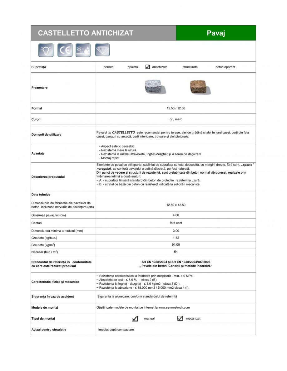 Pagina 1-Pavaj din beton SEMMELROCK STEIN+DESIGN CASTELLETTO - Antichizat Fisa tehnica Romana CASTELLETTO...