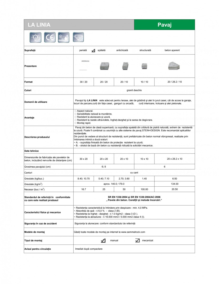 Pagina 1-Pavaj din beton SEMMELROCK STEIN+DESIGN LA LINIA Fisa tehnica Romana LA LINIA

Pavaj

Suprafaţă
...