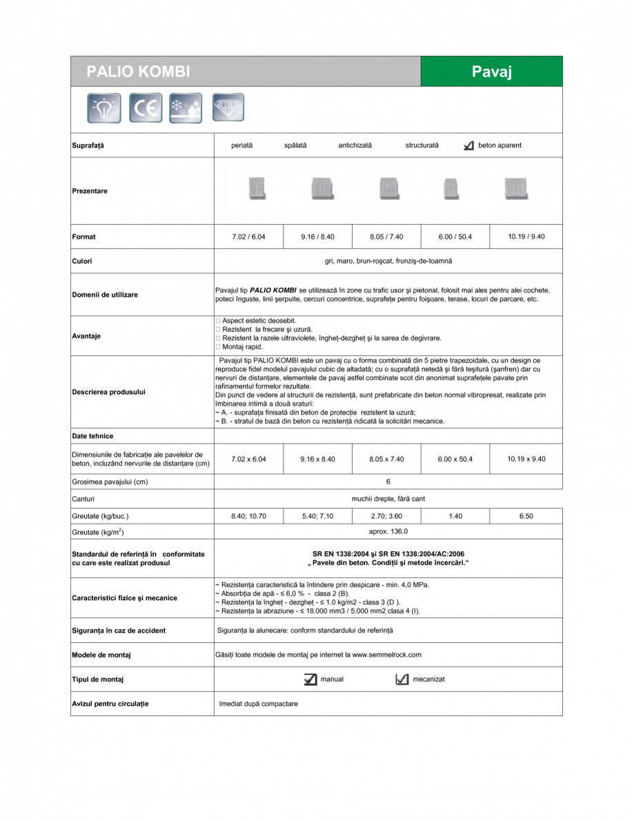 Pagina 1-Pavaj din beton SEMMELROCK STEIN+DESIGN PALIO Fisa tehnica Romana PALIO KOMBI

Pavaj

Suprafaţă
...