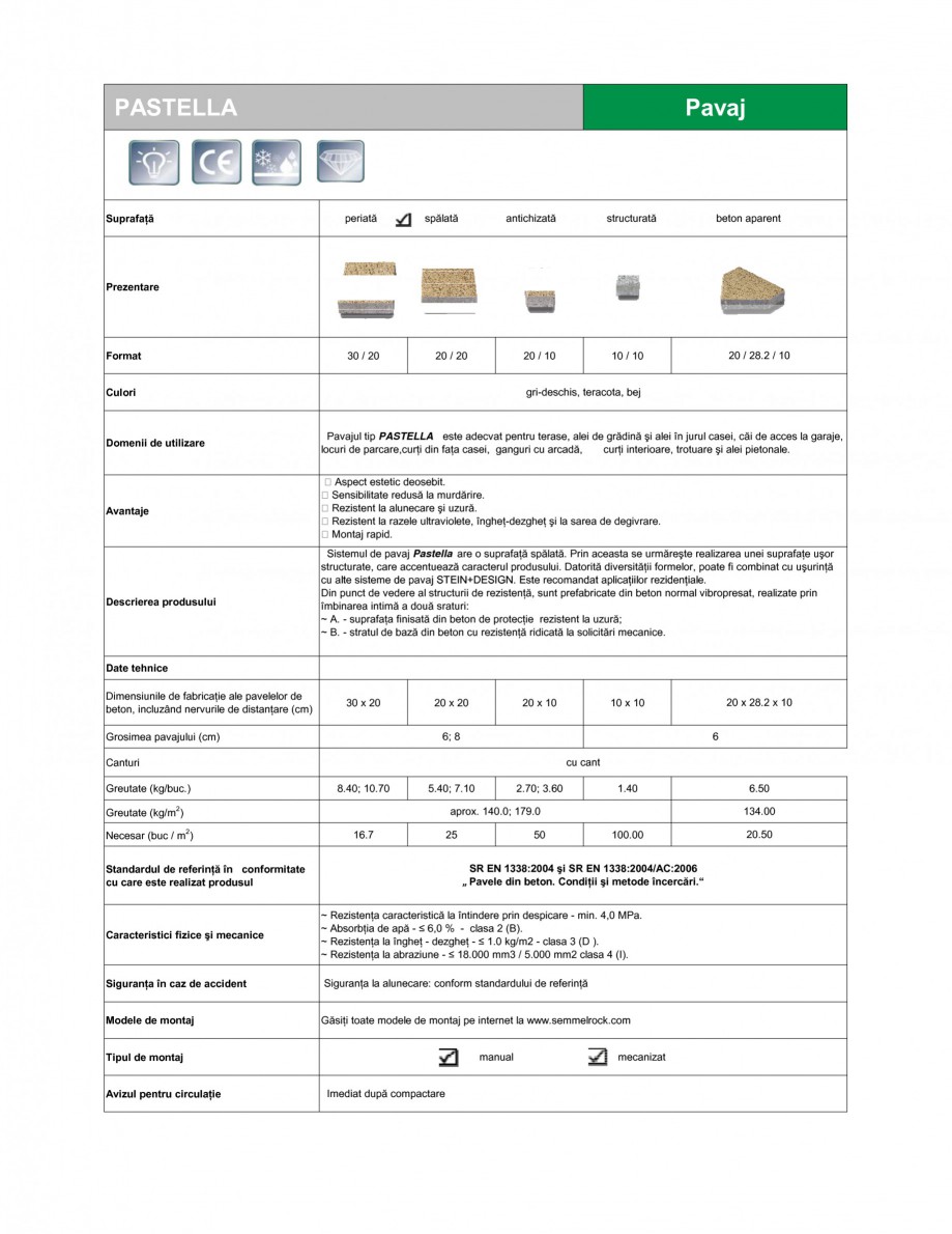 Pagina 1-Pavaj din beton SEMMELROCK STEIN+DESIGN PASTELLA Fisa tehnica Romana PASTELLA

Pavaj

Suprafaţă
...