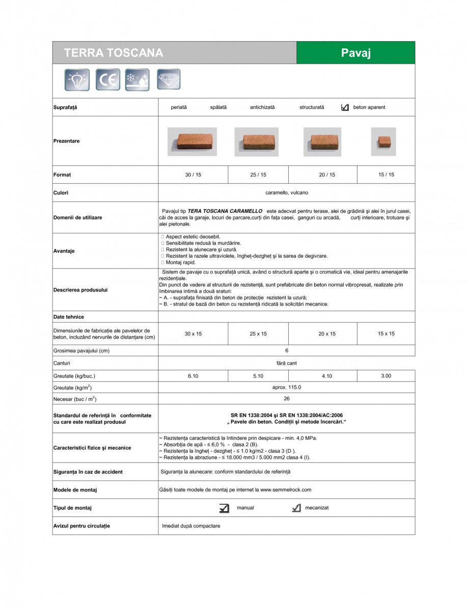 Pagina 1-Pavaj din beton SEMMELROCK STEIN+DESIGN TERRA TOSCANA Fisa tehnica Romana TERRA TOSCANA

Pavaj
...