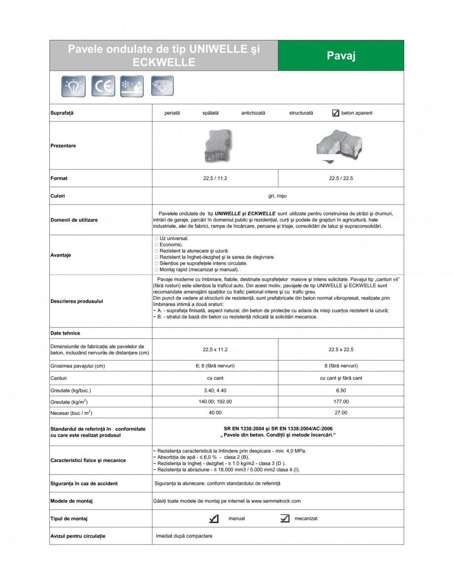 Pagina 1-Pavaj din beton SEMMELROCK STEIN+DESIGN Minipalisade, UNIWELLE Fisa tehnica Romana Pavele ondulate...
