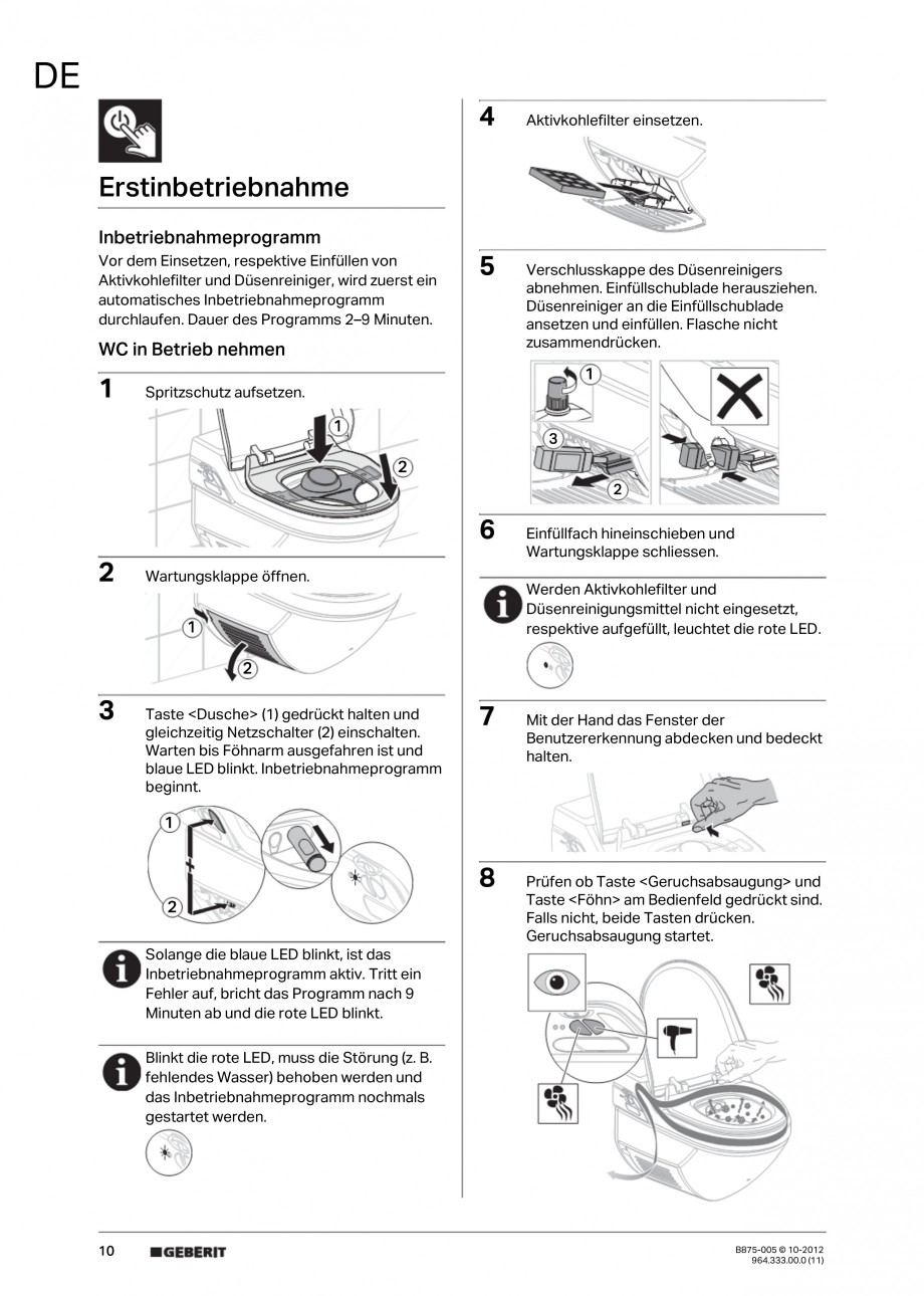 Pagina 10-Vas WC cu jet de apa reglabil individual 8000plus GEBERIT AquaClean Instructiuni montaj, utilizare...