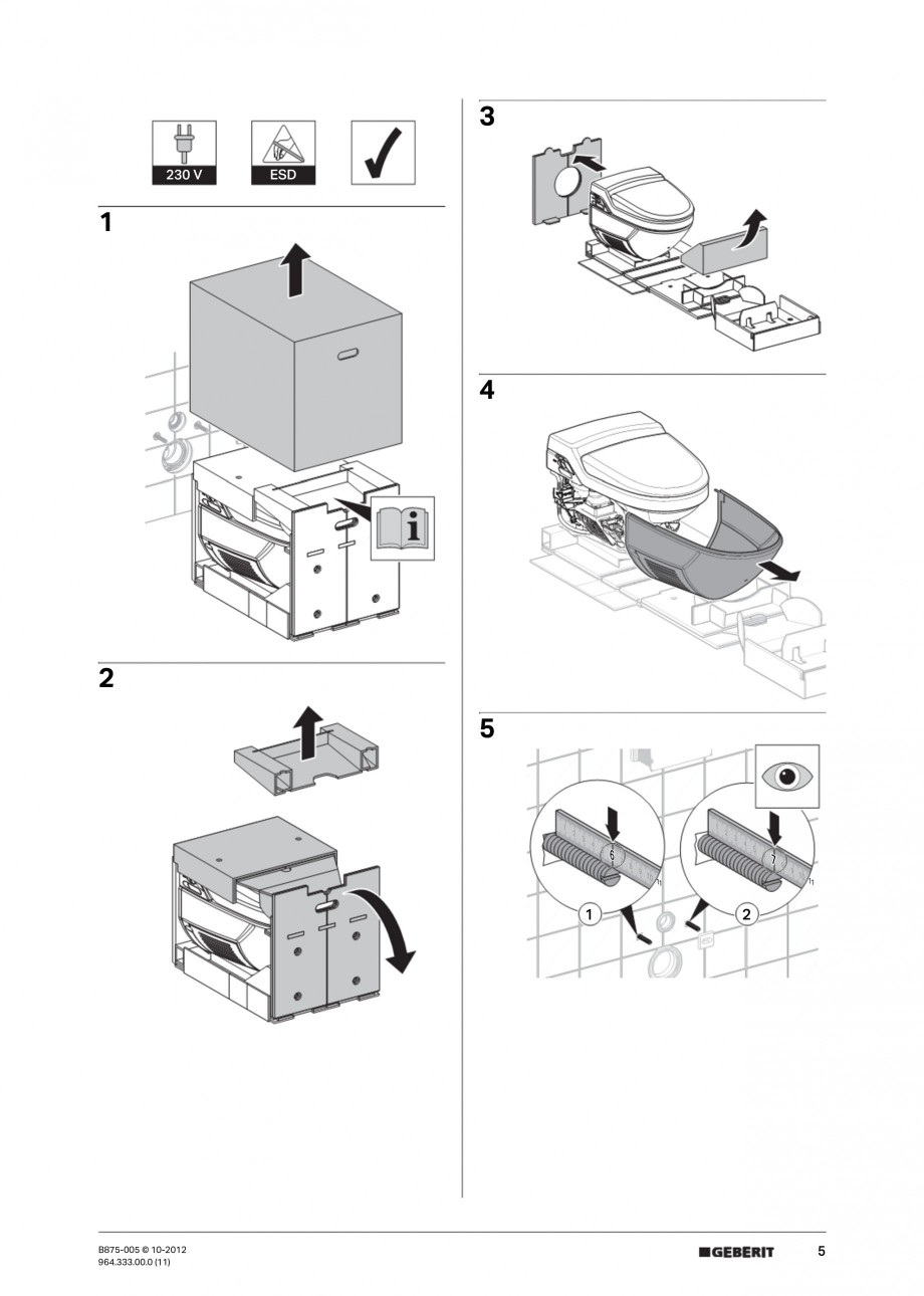 Pagina 5-Vas WC cu jet de apa reglabil individual 8000plus GEBERIT AquaClean Instructiuni montaj, utilizare...