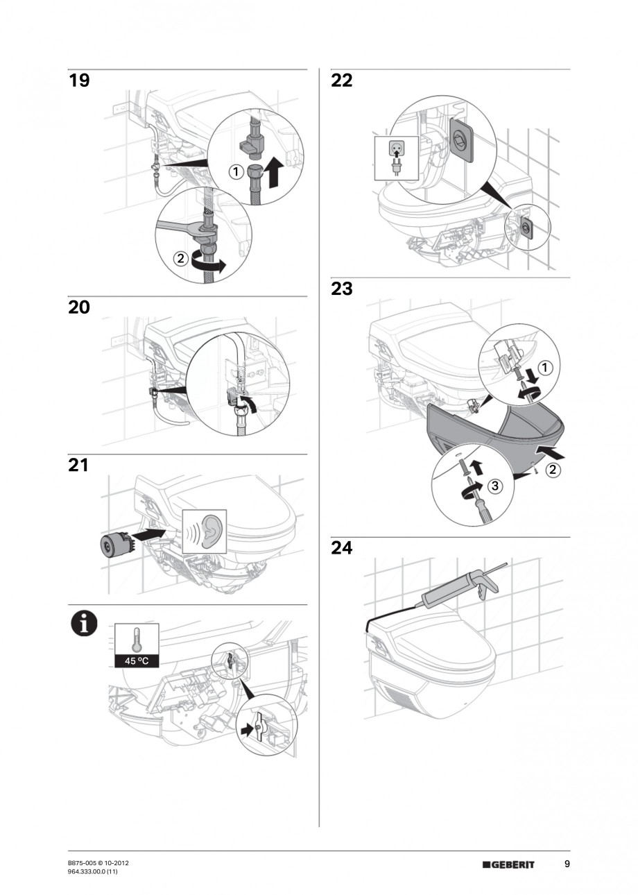Pagina 9-Vas WC cu jet de apa reglabil individual 8000plus GEBERIT AquaClean Instructiuni montaj, utilizare...