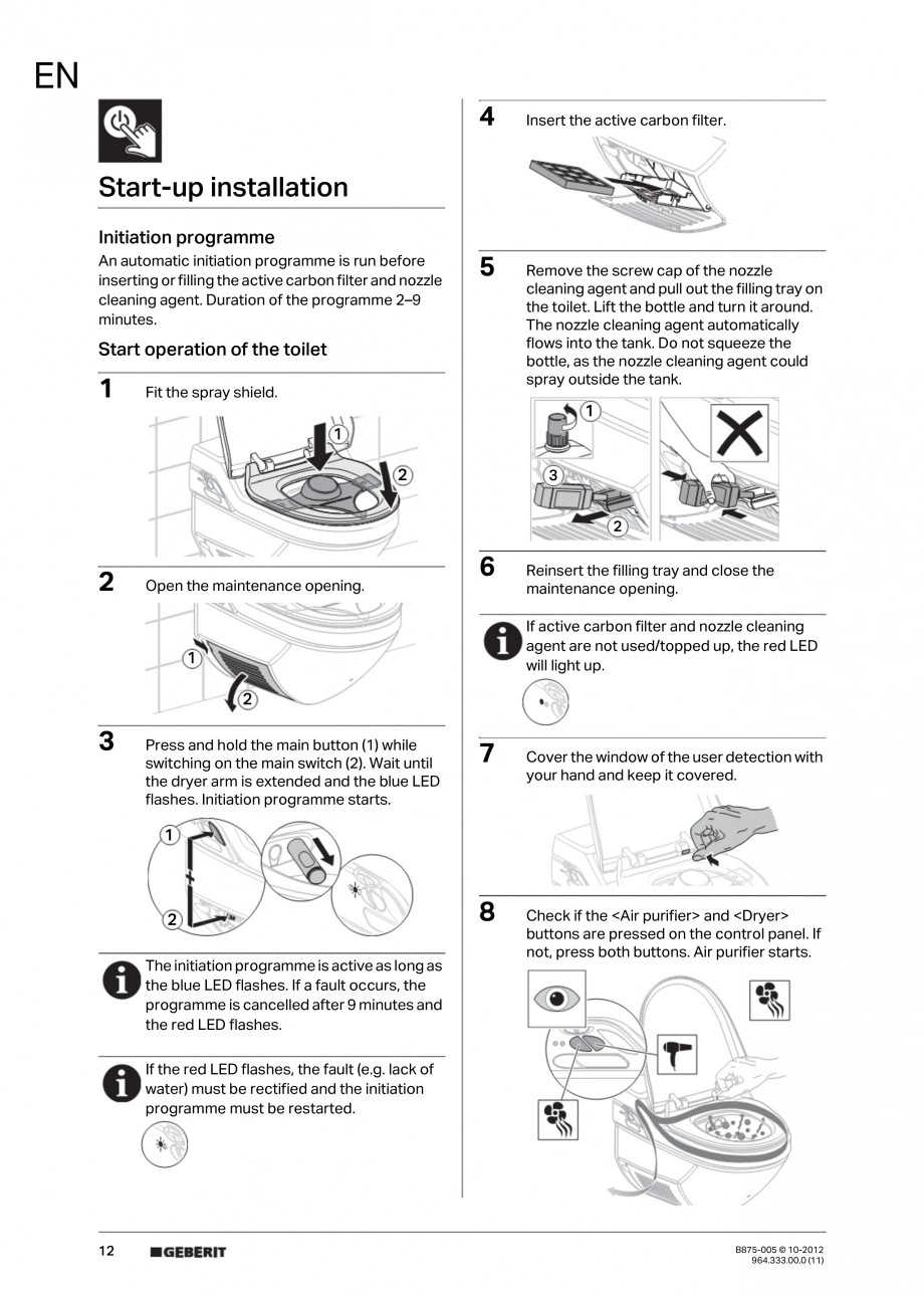 Pagina 12-Vas WC cu jet de apa reglabil individual 8000plus GEBERIT AquaClean Instructiuni montaj, utilizare...