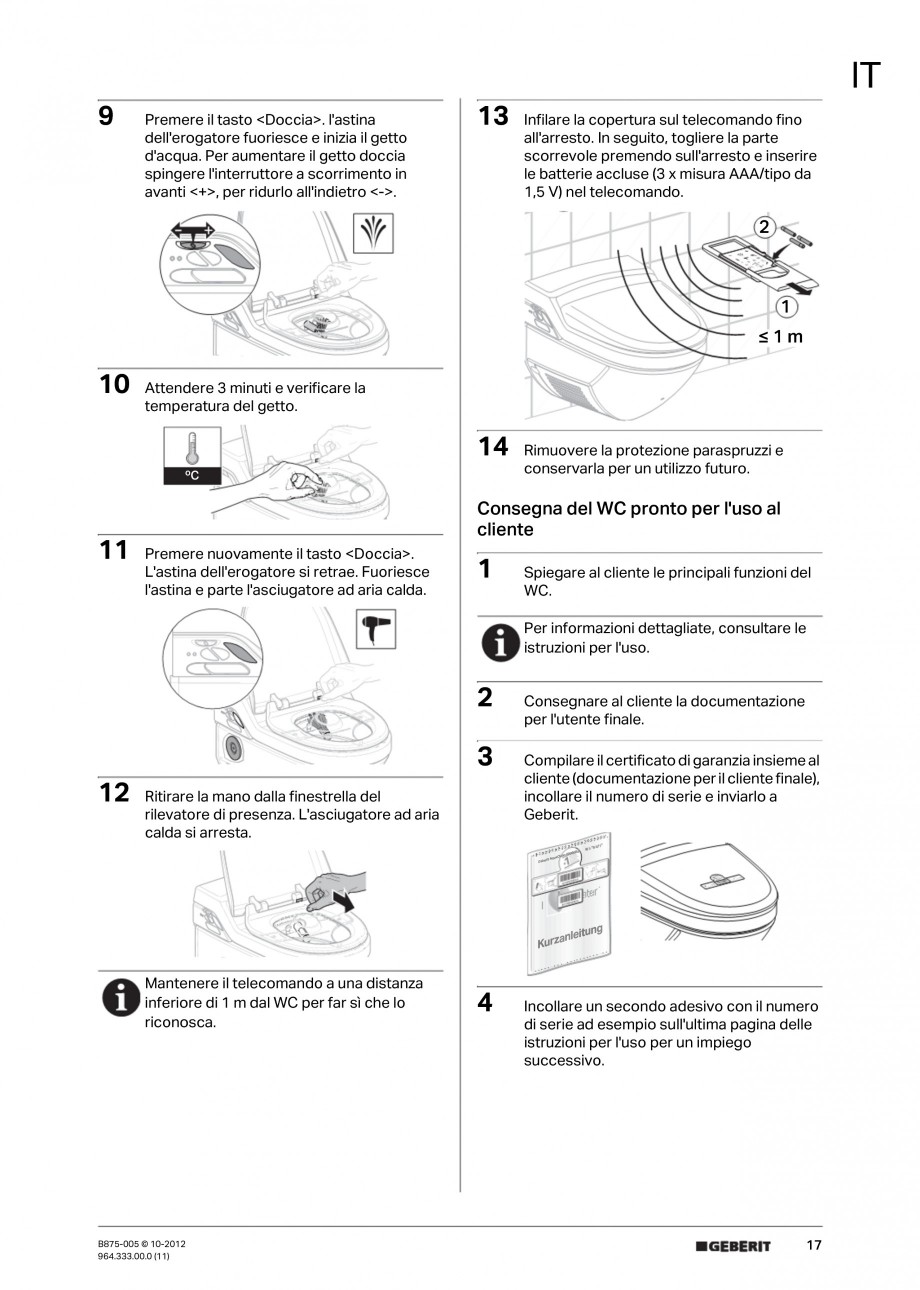 Pagina 17-Vas WC cu jet de apa reglabil individual 8000plus GEBERIT AquaClean Instructiuni montaj, utilizare...
