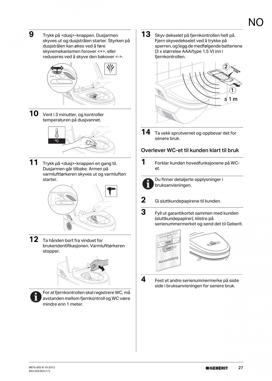 Pagina 27-Vas WC cu jet de apa reglabil individual 8000plus GEBERIT AquaClean Instructiuni montaj, utilizare...