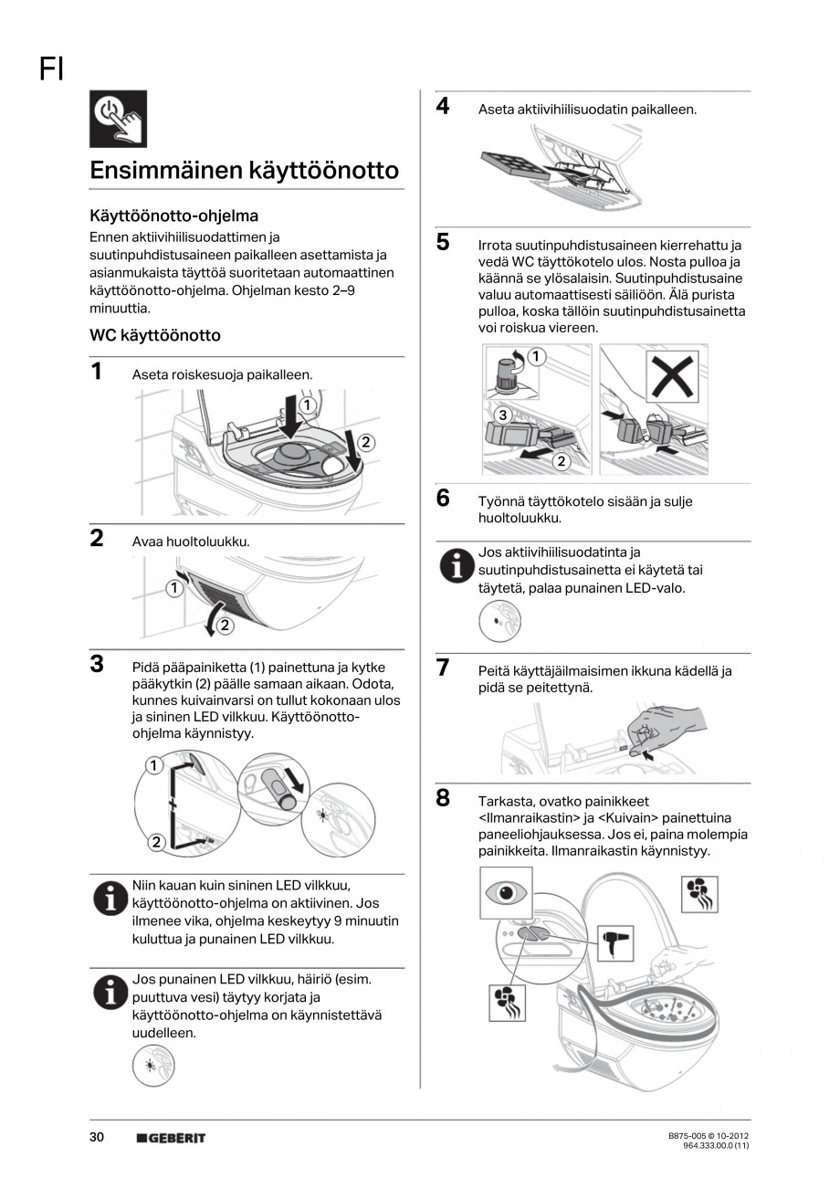 Pagina 30-Vas WC cu jet de apa reglabil individual 8000plus GEBERIT AquaClean Instructiuni montaj, utilizare...