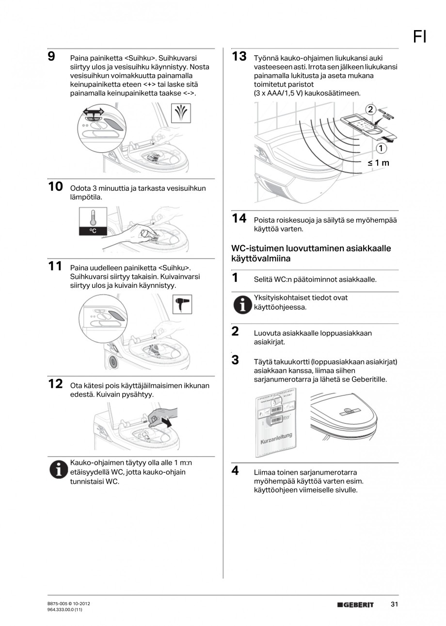 Pagina 31-Vas WC cu jet de apa reglabil individual 8000plus GEBERIT AquaClean Instructiuni montaj, utilizare...