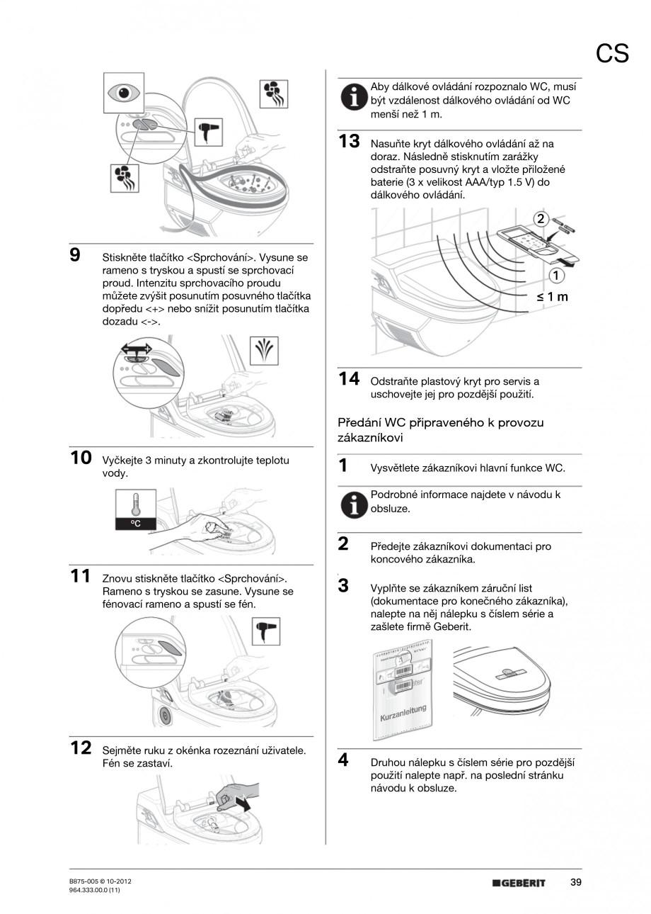 Pagina 39-Vas WC cu jet de apa reglabil individual 8000plus GEBERIT AquaClean Instructiuni montaj, utilizare...