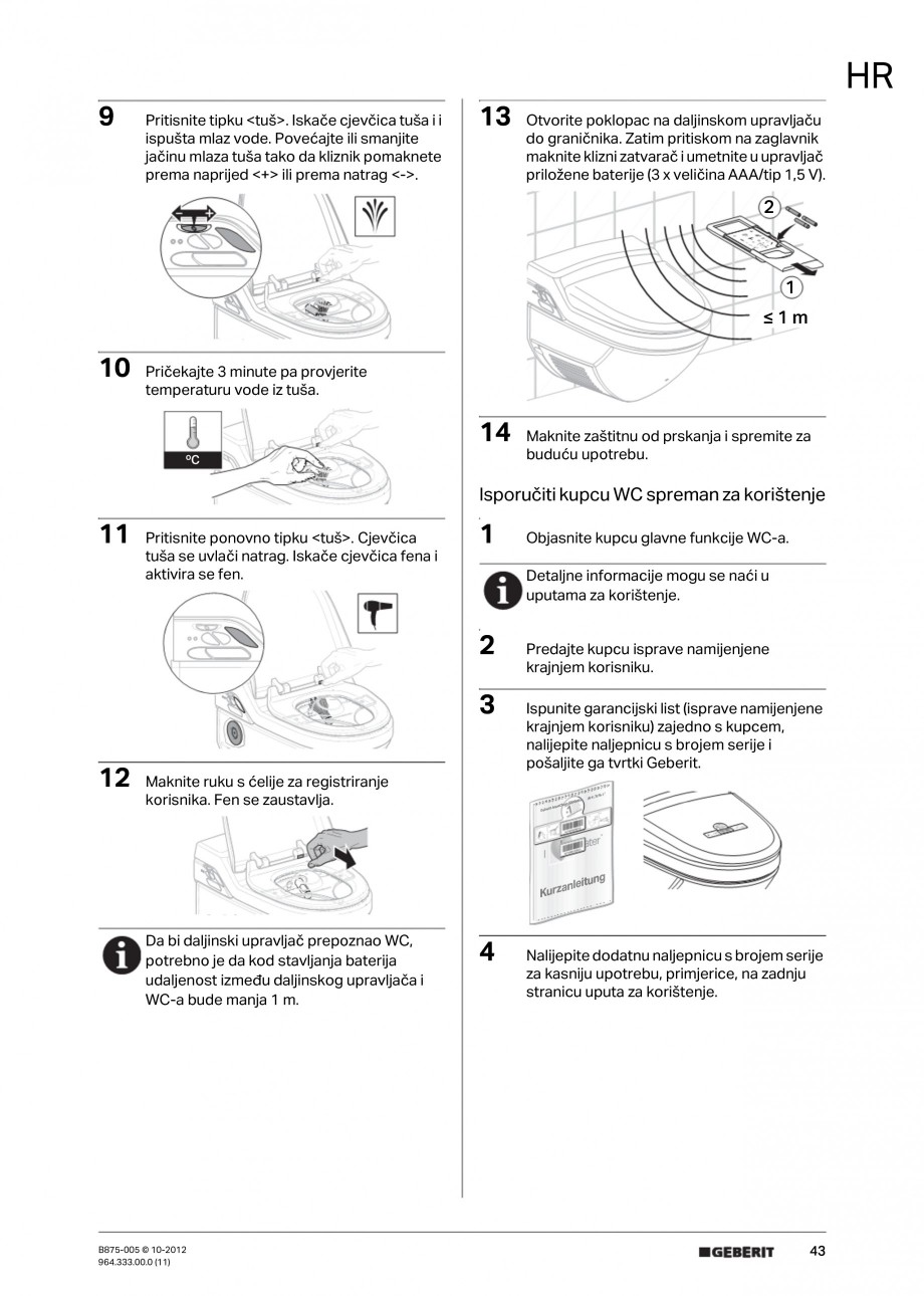 Pagina 43-Vas WC cu jet de apa reglabil individual 8000plus GEBERIT AquaClean Instructiuni montaj, utilizare...