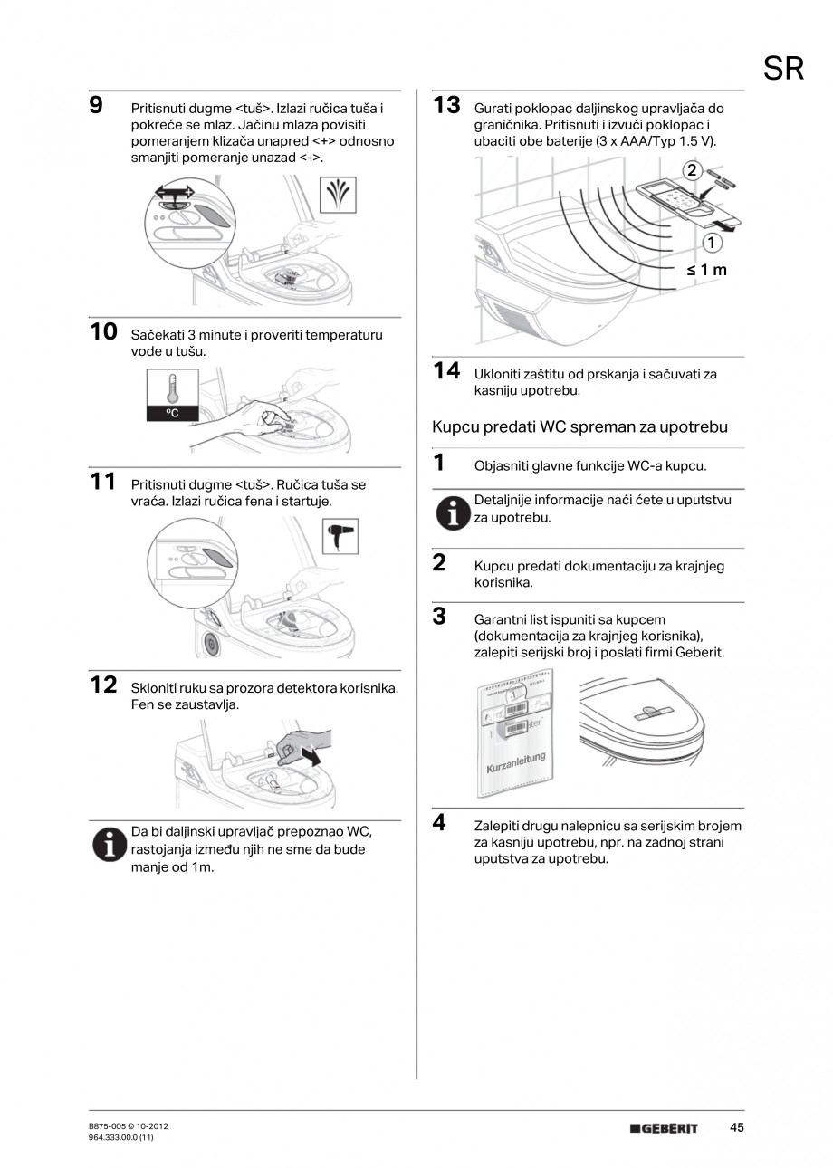Pagina 45-Vas WC cu jet de apa reglabil individual 8000plus GEBERIT AquaClean Instructiuni montaj, utilizare...