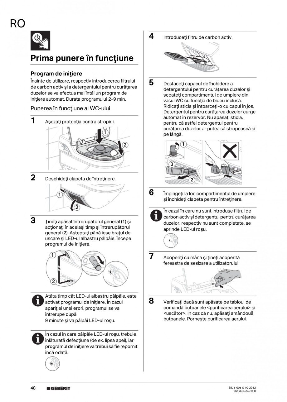 Pagina 48-Vas WC cu jet de apa reglabil individual 8000plus GEBERIT AquaClean Instructiuni montaj, utilizare...