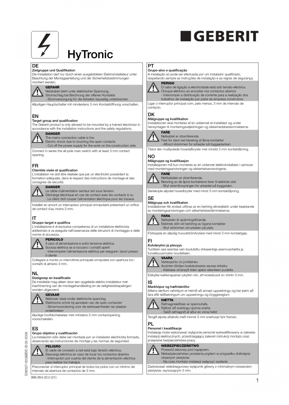 Pagina 1-Rezervor incastrat Duofix pentru pisoar GEBERIT Instructiuni montaj, utilizare Germana, Franceza,...
