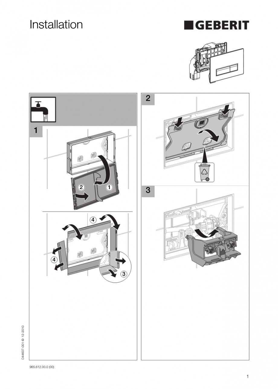 Pagina 1-Clapeta de actionare Sigma40 GEBERIT DuoFresh Instructiuni montaj, utilizare Engleza Installation
DE...