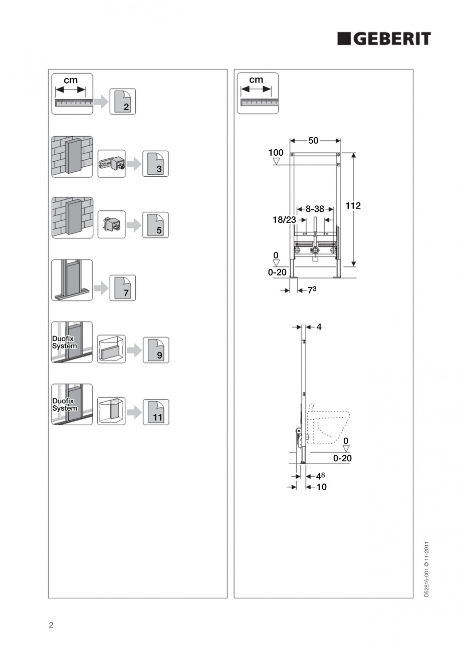 Pagina 2-Rezervor incastrat Duofix pentru bideu GEBERIT Instructiuni montaj, utilizare Engleza 0 180 210 200 ...