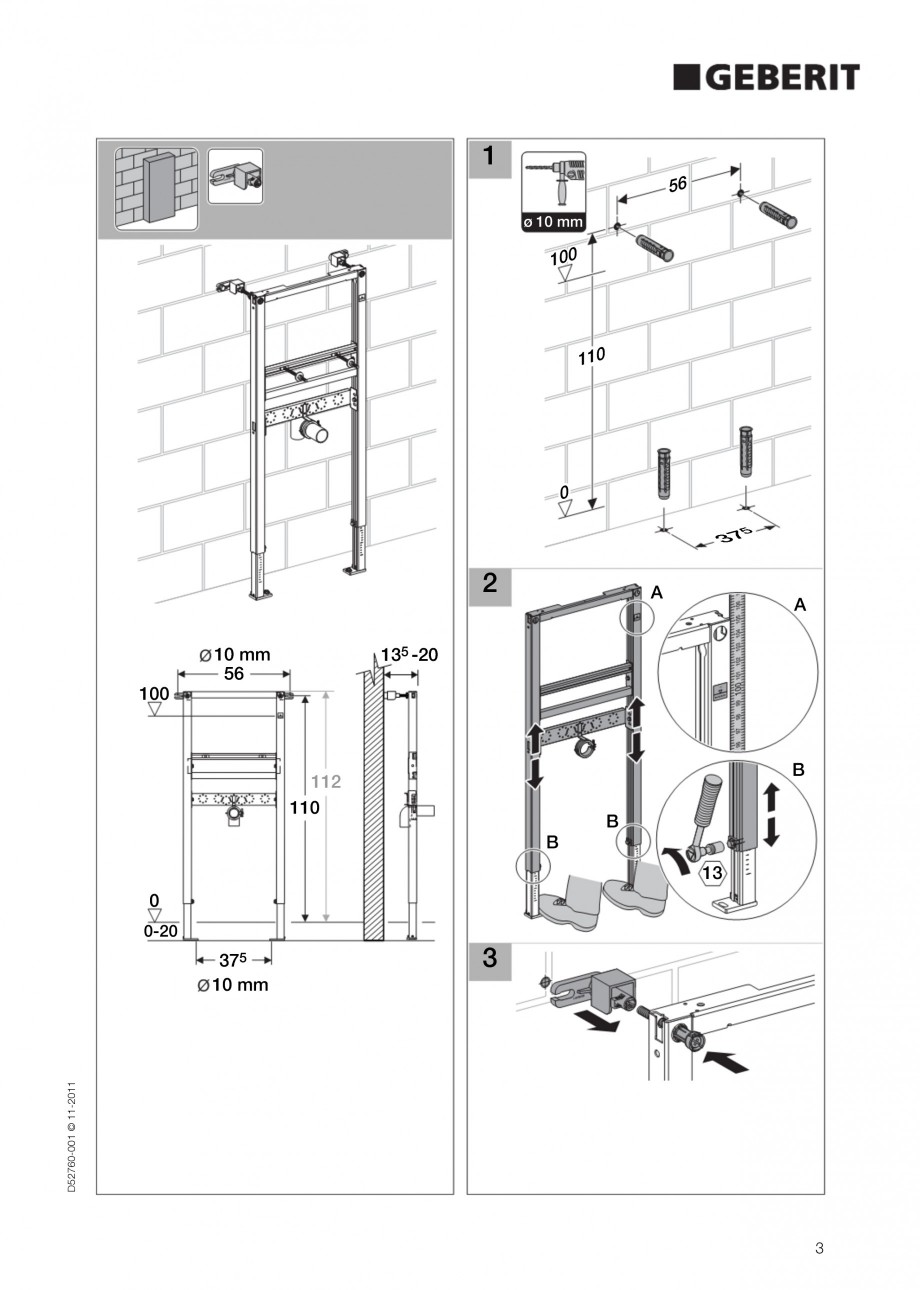 Pagina 3-Rezervor incastrat Duofix pentru lavoar GEBERIT Instructiuni montaj, utilizare Engleza 