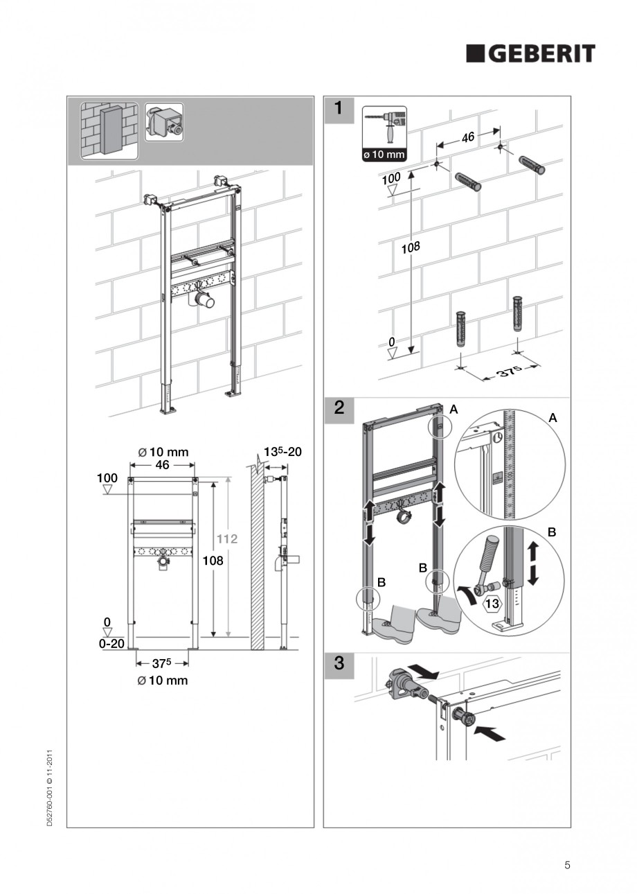 Pagina 5-Rezervor incastrat Duofix pentru lavoar GEBERIT Instructiuni montaj, utilizare Engleza 