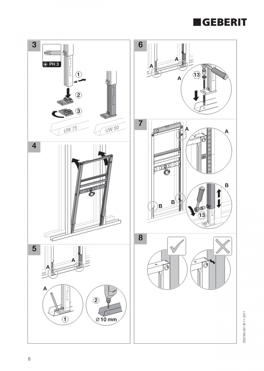 Pagina 8-Rezervor incastrat Duofix pentru lavoar GEBERIT Instructiuni montaj, utilizare Engleza 