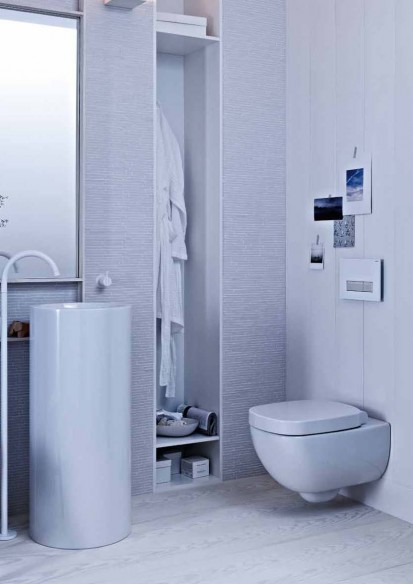 Detaliu amenajare toaleta cu sistem de WC cu rezervor incastrat AquaClean DuoFresh Monolith Amenajari camere de