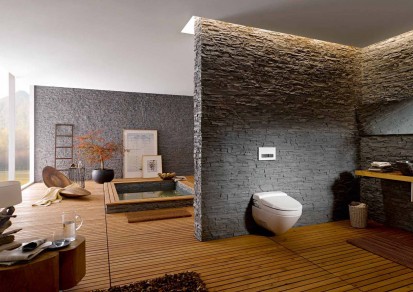 Model de amenajare toaleta AquaClean, DuoFresh, Monolith Amenajari camere de baie cu sisteme de WC incastrate