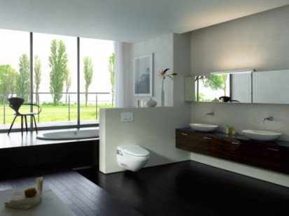 Exemplu de amenajare camera de baie cu sisteme de WC incastrate AquaClean DuoFresh Monolith Amenajari camere