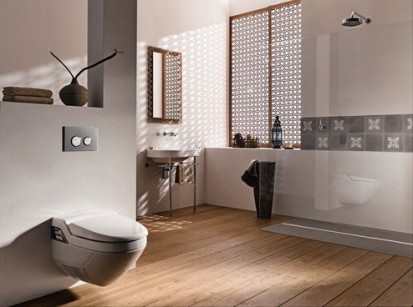 Exemplu de amenajare toaleta cu sistem de WC cu rezervor incastrat AquaClean DuoFresh Monolith Amenajari camere