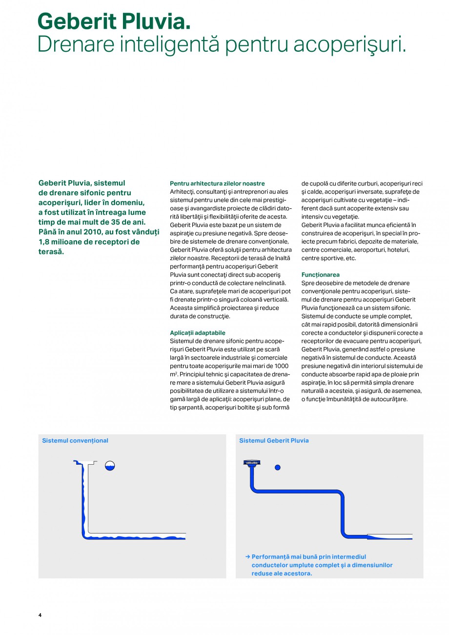 Pagina 4-Sistemul de drenare pentru acoperisuri Geberit Pluvia GEBERIT Catalog, brosura Romana uctelor şi...