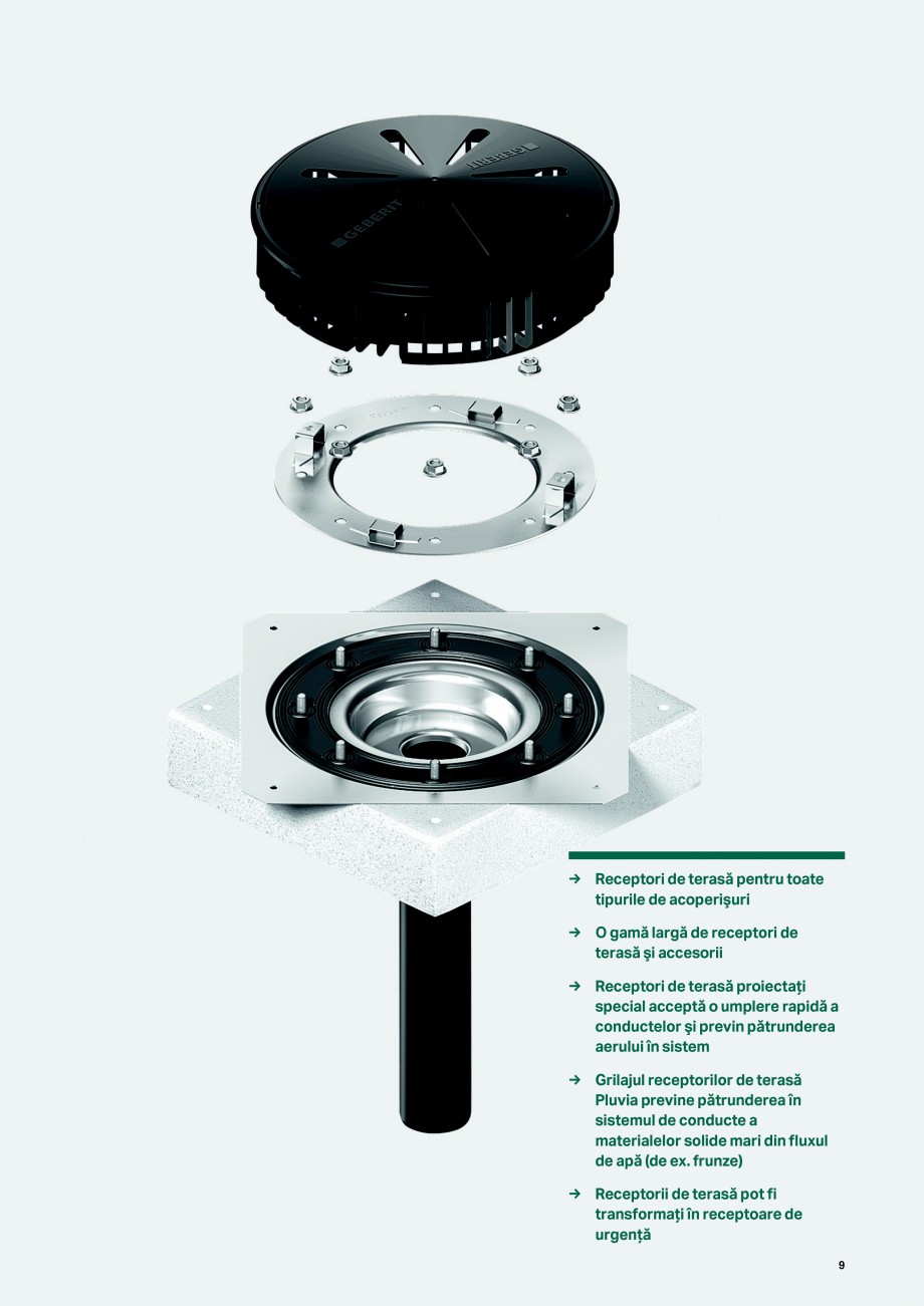 Pagina 9-Sistemul de drenare pentru acoperisuri Geberit Pluvia GEBERIT Catalog, brosura Romana  receptorilor ...
