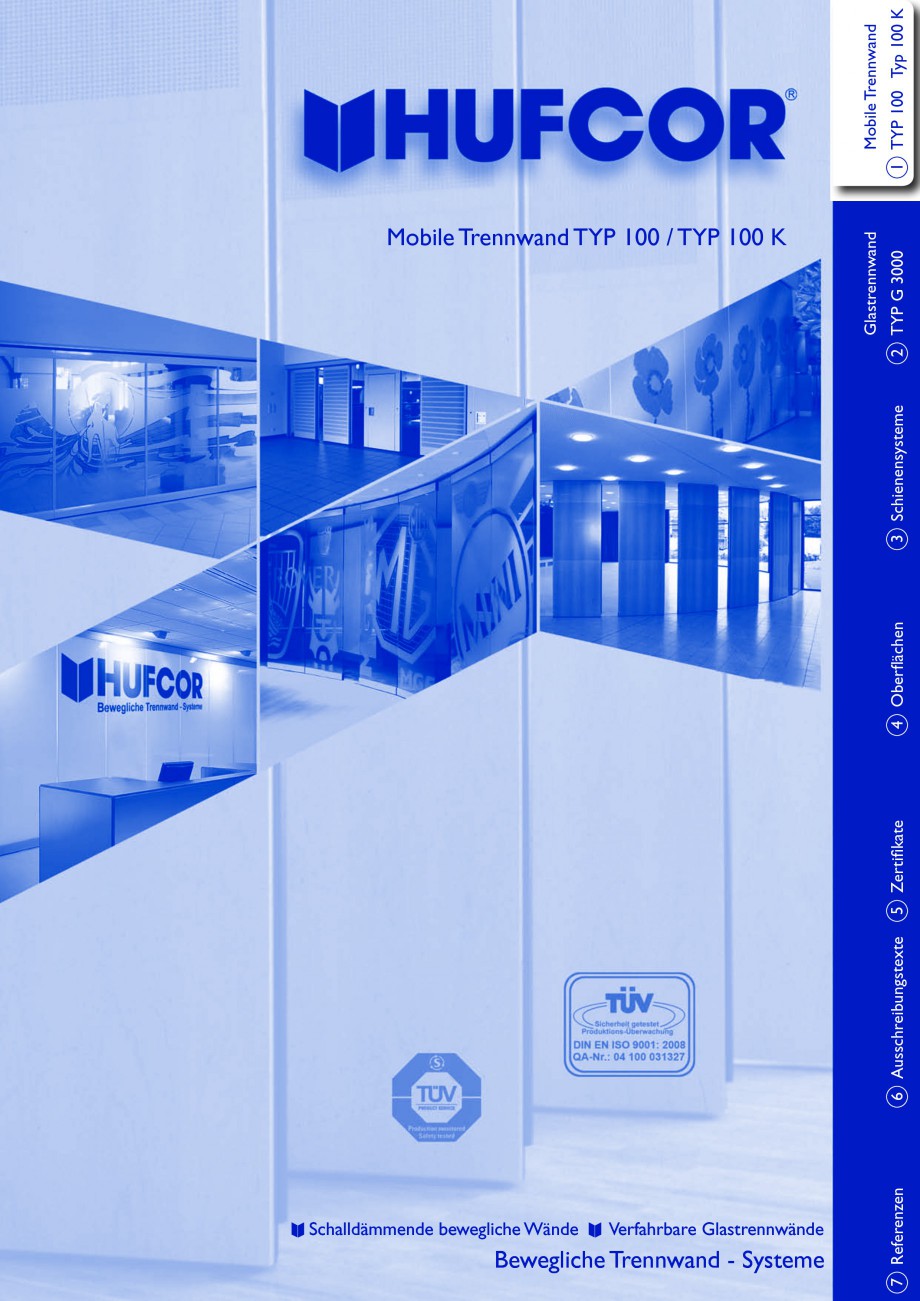 Pagina 1-Pereti amovibili HUFCOR Fisa tehnica Engleza, Germana Schalldämmende bewegliche Wände
5...