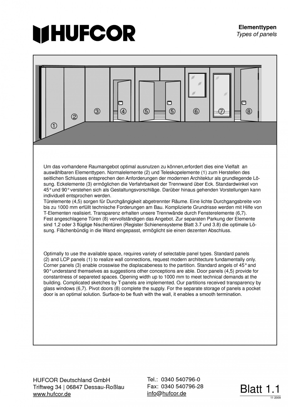 Pagina 2-Pereti amovibili HUFCOR Fisa tehnica Engleza, Germana am Bau. Komplizierte Grundrisse werden mit...
