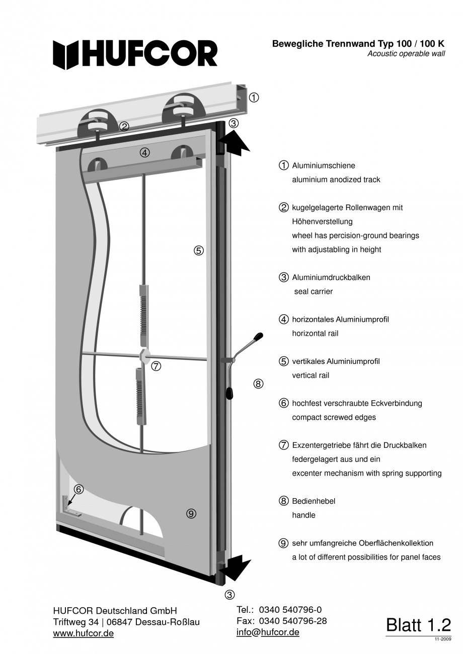 Pagina 3-Pereti amovibili HUFCOR Fisa tehnica Engleza, Germana received transparency by glass windows (6,7). ...
